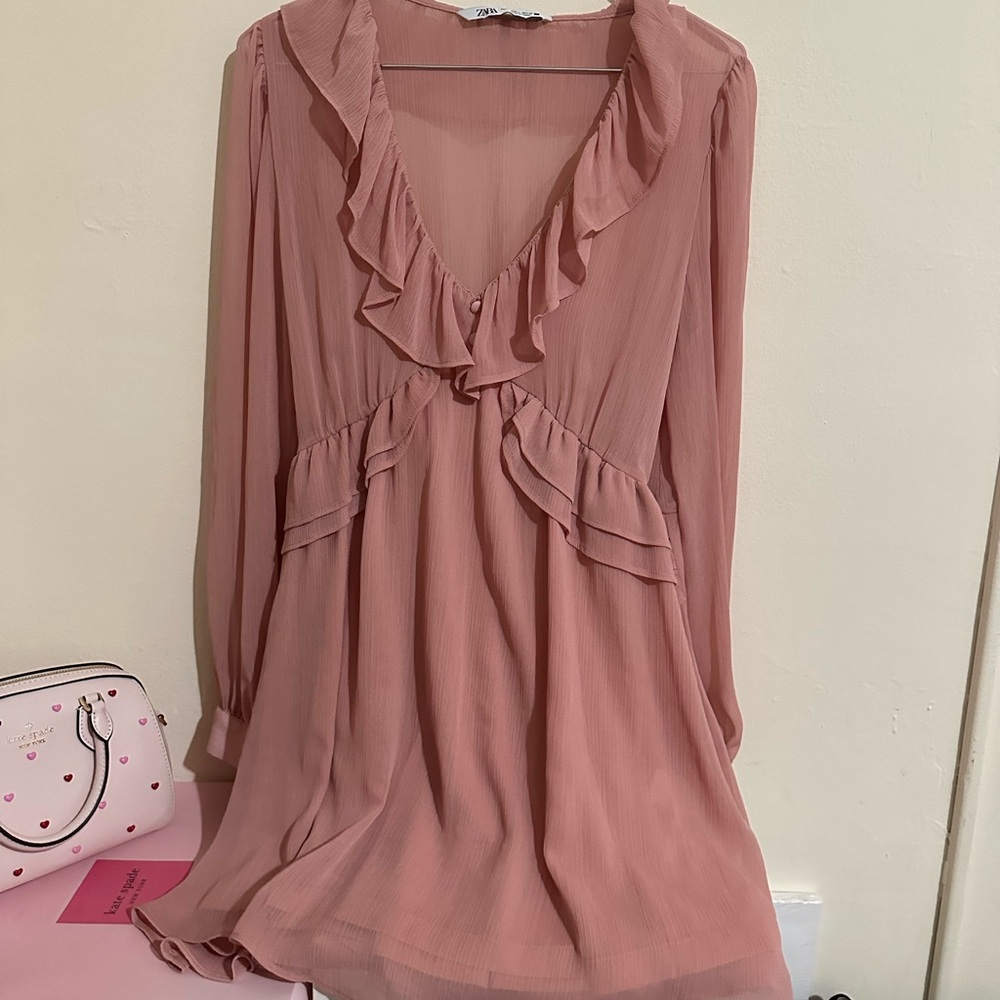 Zara Blush Long Sleeve Dress with Ruffles - Picture 3 of 4